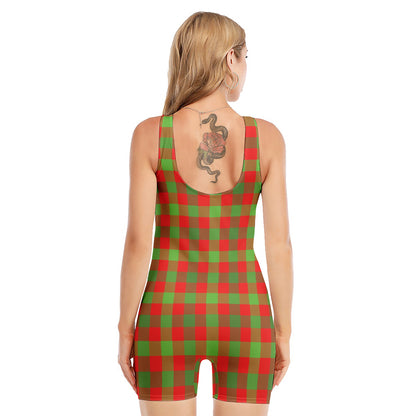 Christmas Buffalo Plaid Print Sleeveless One Piece Swimsuit