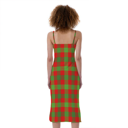 Christmas Buffalo Plaid Print Slim Fit Midi Cami Dress