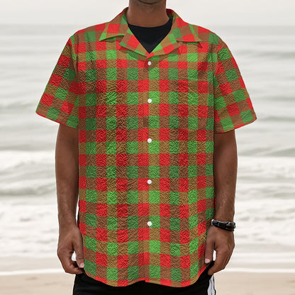 Christmas Buffalo Plaid Print Textured Short Sleeve Shirt