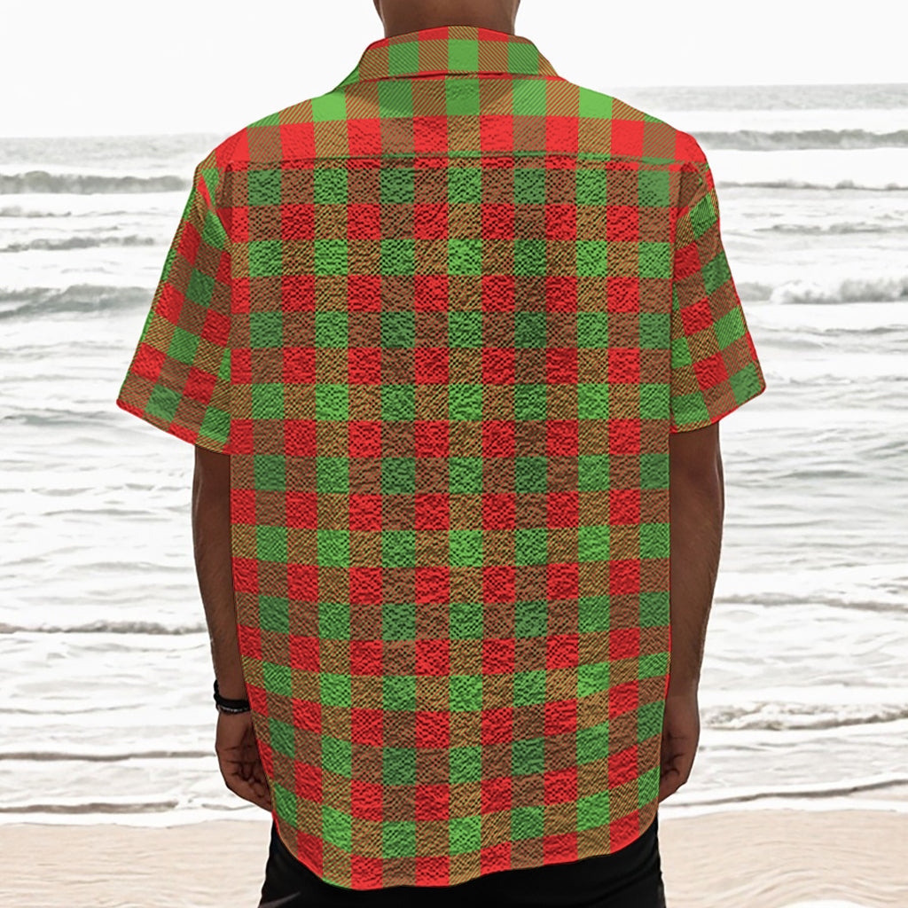 Christmas Buffalo Plaid Print Textured Short Sleeve Shirt