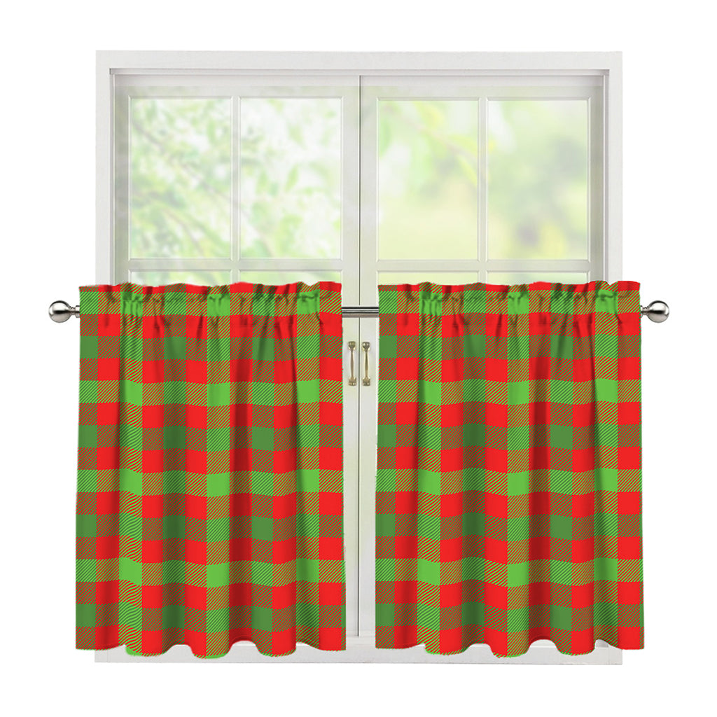 Christmas Buffalo Plaid Print Tier Curtains