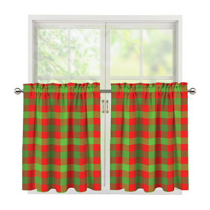 Christmas Buffalo Plaid Print Tier Curtains