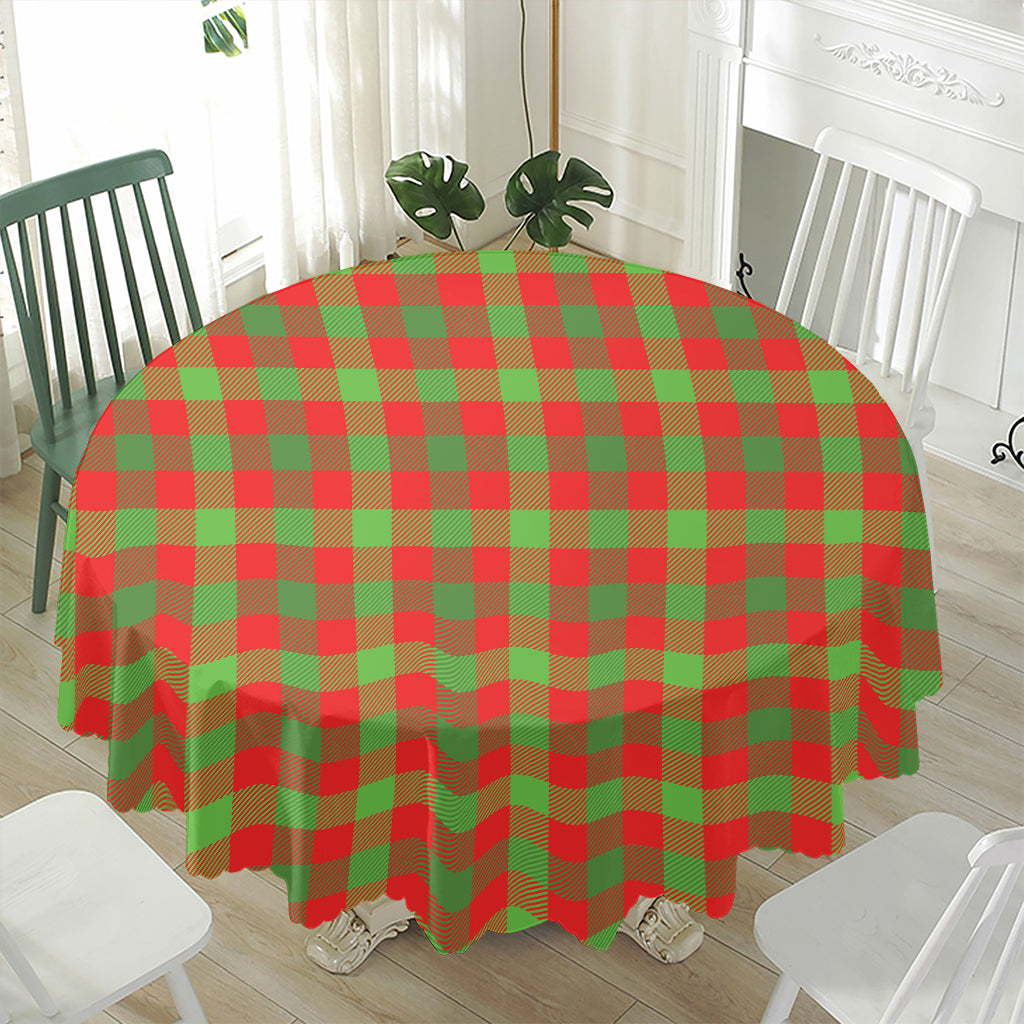 Christmas Buffalo Plaid Print Waterproof Round Tablecloth
