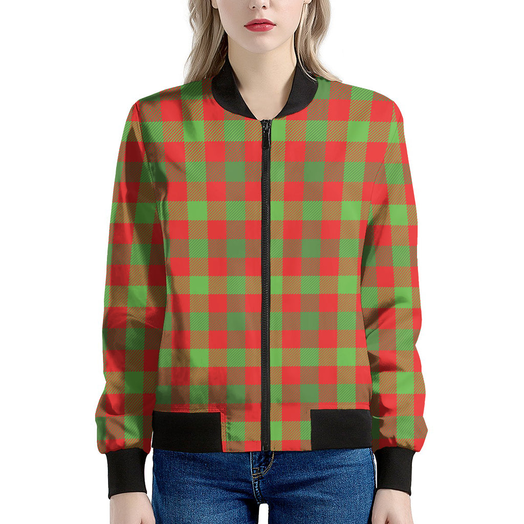 Christmas Buffalo Plaid Print Women's Bomber Jacket