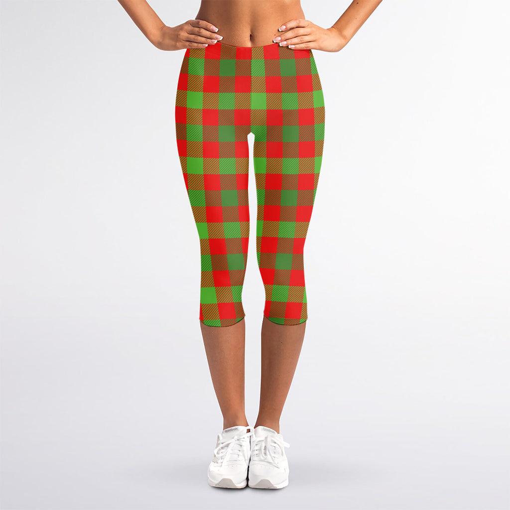 Christmas Buffalo Plaid Print Women's Capri Leggings