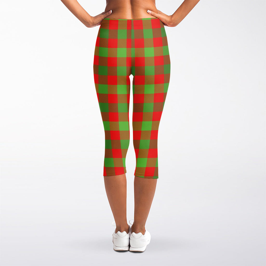 Christmas Buffalo Plaid Print Women's Capri Leggings