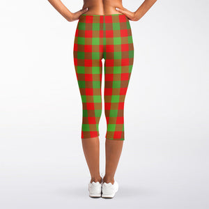 Christmas Buffalo Plaid Print Women's Capri Leggings