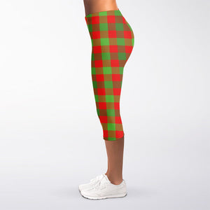 Christmas Buffalo Plaid Print Women's Capri Leggings