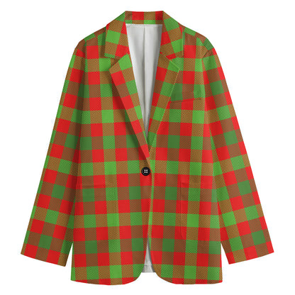 Christmas Buffalo Plaid Print Women's Cotton Blazer