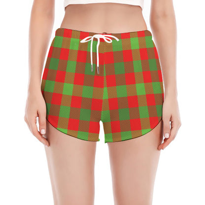 Christmas Buffalo Plaid Print Women's Split Running Shorts