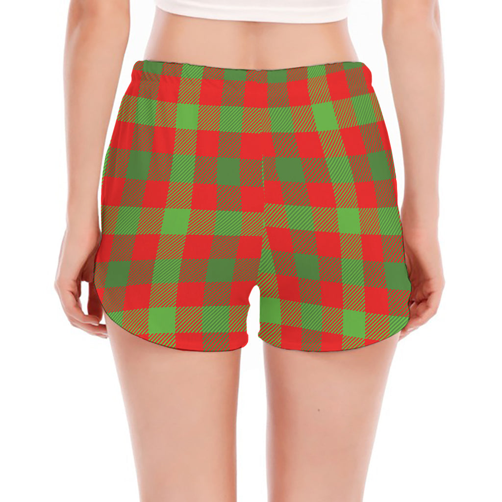 Christmas Buffalo Plaid Print Women's Split Running Shorts