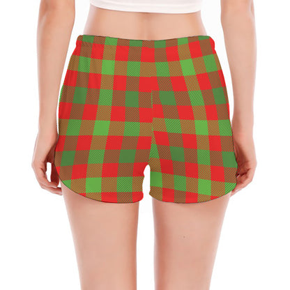 Christmas Buffalo Plaid Print Women's Split Running Shorts