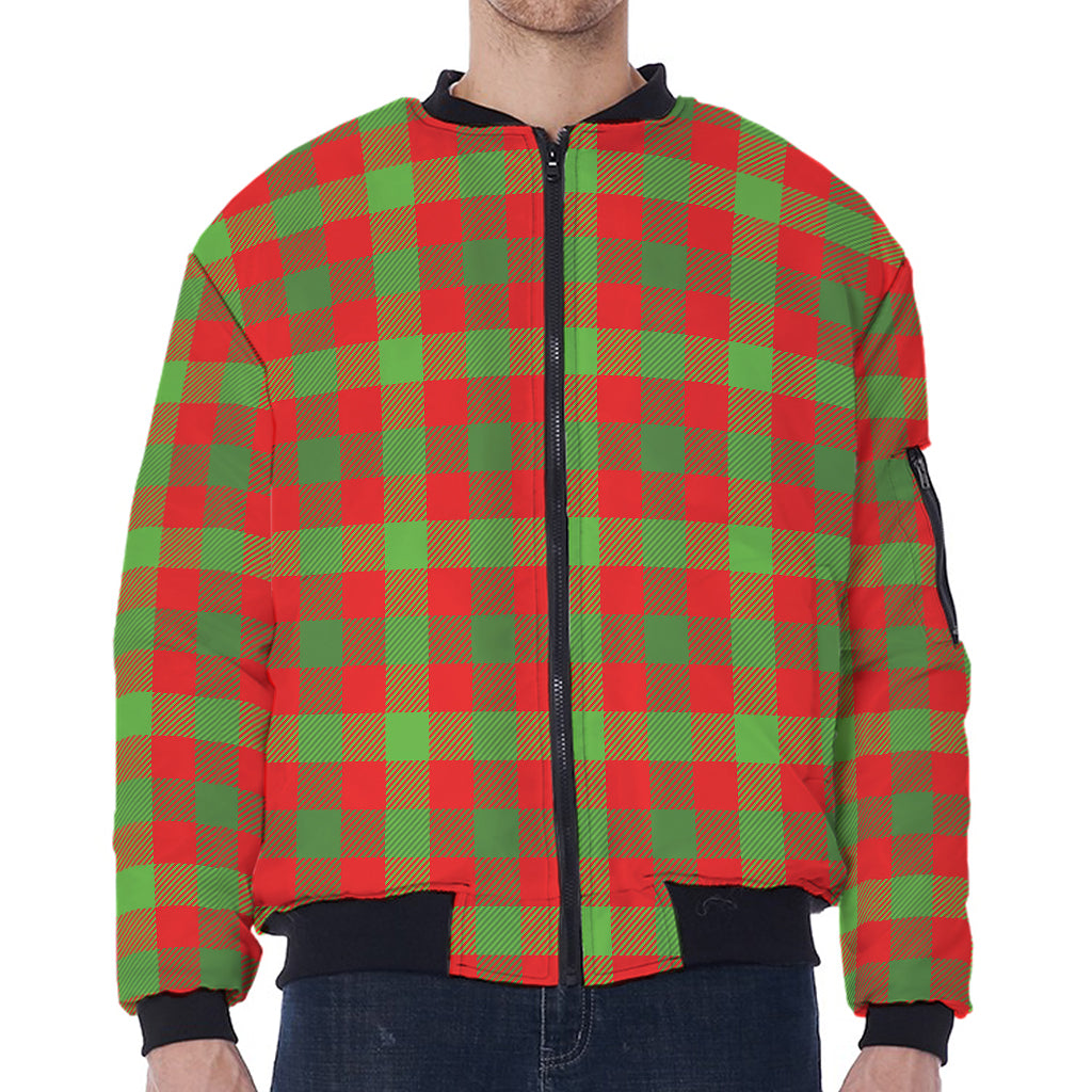 Christmas Buffalo Plaid Print Zip Sleeve Bomber Jacket