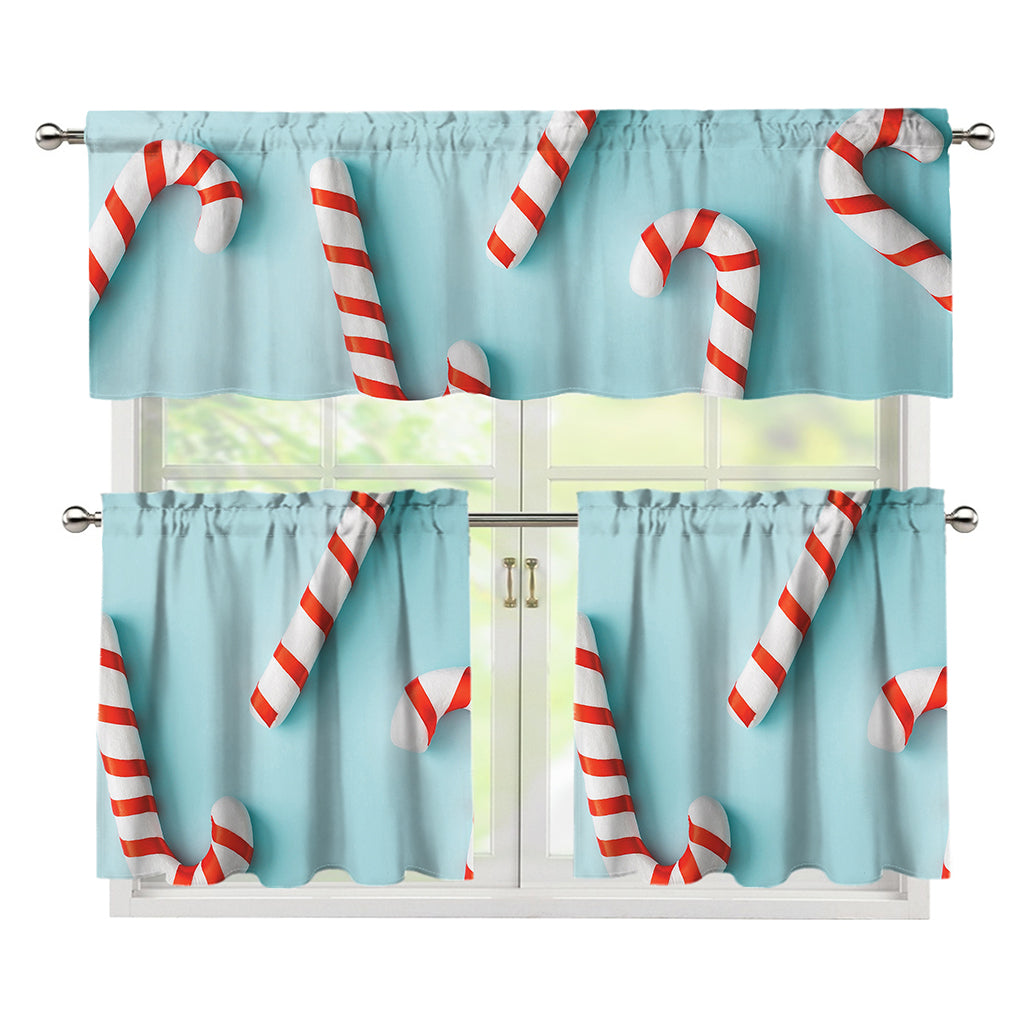 Christmas Candy Candies Pattern Print 3 Piece Kitchen Curtains