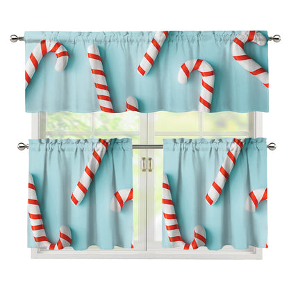Christmas Candy Candies Pattern Print 3 Piece Kitchen Curtains
