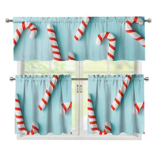 Christmas Candy Candies Pattern Print 3 Piece Kitchen Curtains