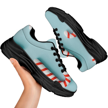 Christmas Candy Candies Pattern Print Black Chunky Shoes