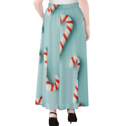 Christmas Candy Candies Pattern Print Chiffon Maxi Skirt