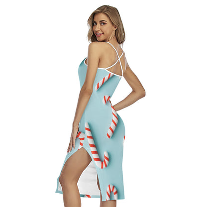 Christmas Candy Candies Pattern Print Cross Back Cami Dress