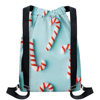 Christmas Candy Candies Pattern Print Drawstring Backpack