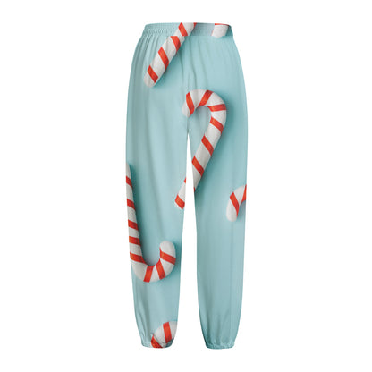 Christmas Candy Candies Pattern Print Fleece Lined Knit Pants