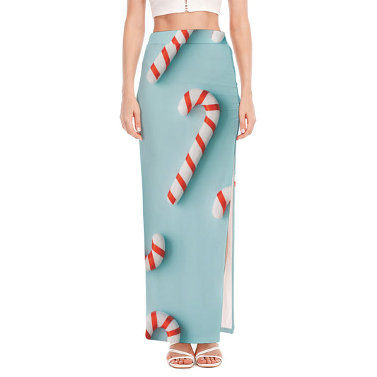 Christmas Candy Candies Pattern Print High Slit Maxi Skirt