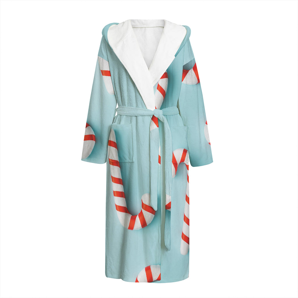 Christmas Candy Candies Pattern Print Hooded Bathrobe