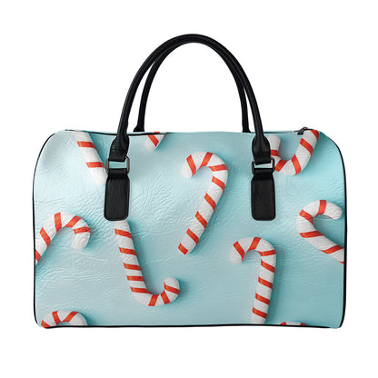 Christmas Candy Candies Pattern Print Leather Duffle Bag
