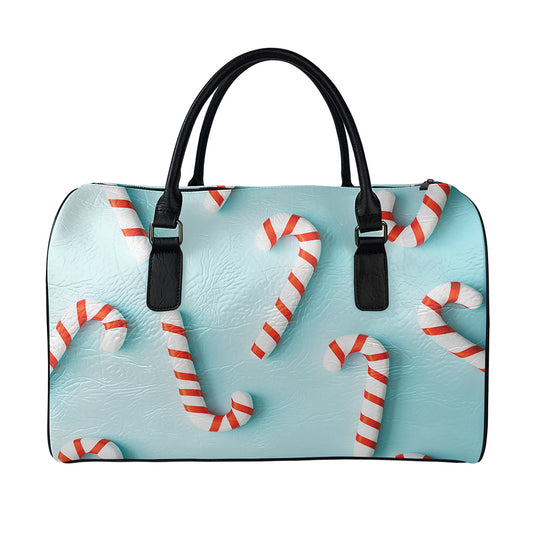 Christmas Candy Candies Pattern Print Leather Duffle Bag