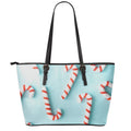 Christmas Candy Candies Pattern Print Leather Tote Bag With Zipper