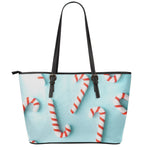 Christmas Candy Candies Pattern Print Leather Tote Bag