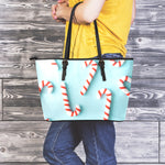 Christmas Candy Candies Pattern Print Leather Tote Bag