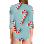 Christmas Candy Candies Pattern Print Long Sleeve Swimsuit