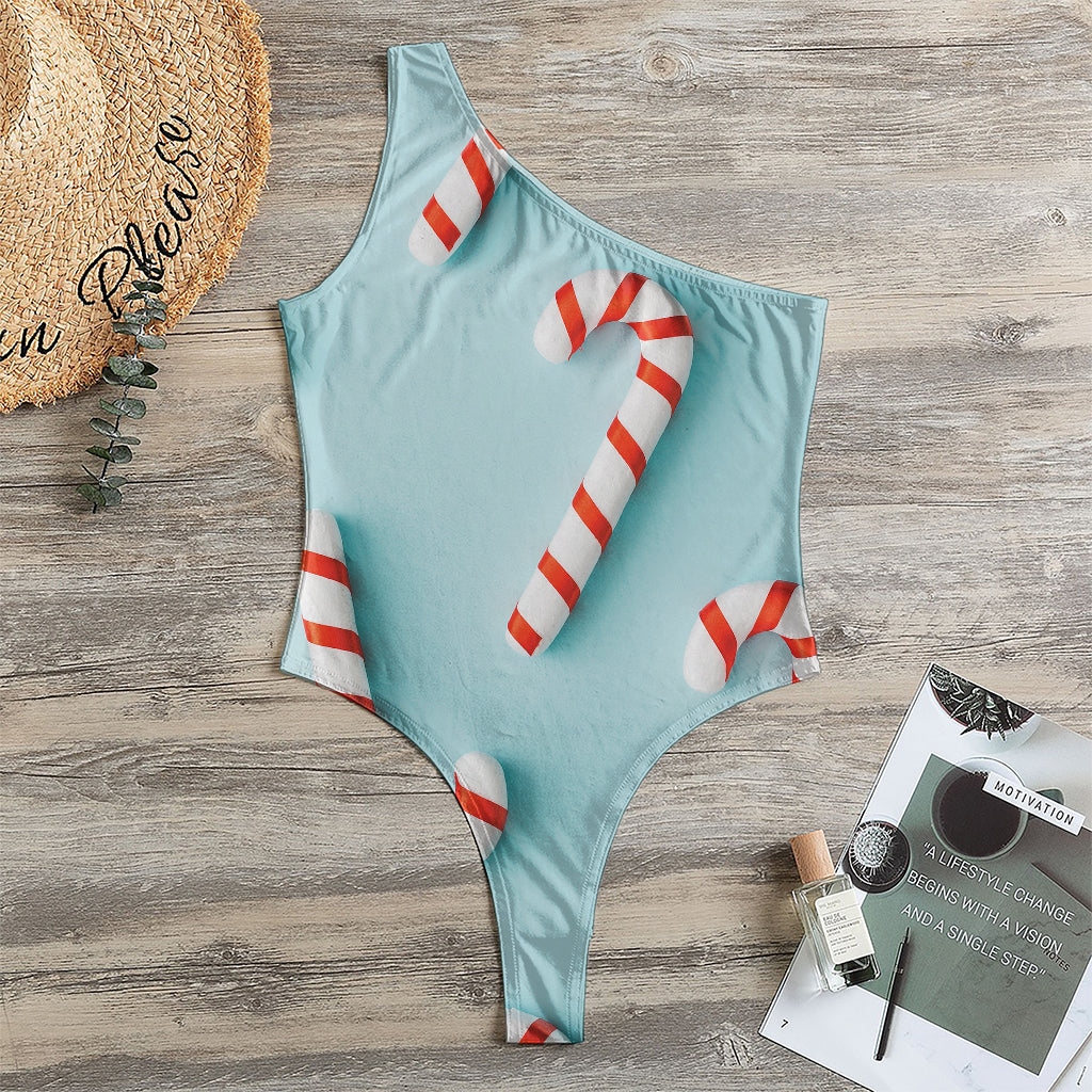 Christmas Candy Candies Pattern Print One Shoulder Bodysuit