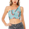 Christmas Candy Candies Pattern Print One Shoulder Crop Top