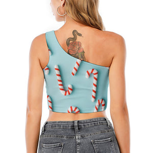 Christmas Candy Candies Pattern Print One Shoulder Crop Top