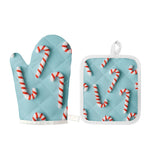 Christmas Candy Candies Pattern Print Oven Mitt And Pot Holder Set