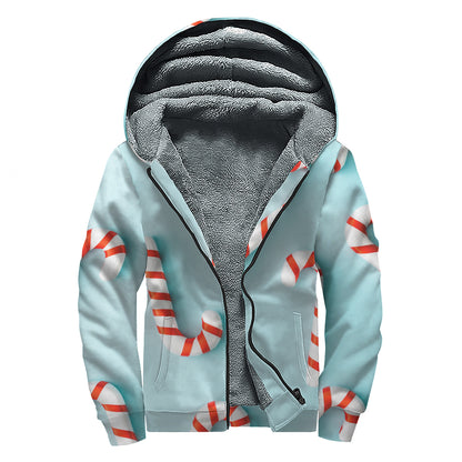 Christmas Candy Candies Pattern Print Sherpa Lined Zip Up Hoodie