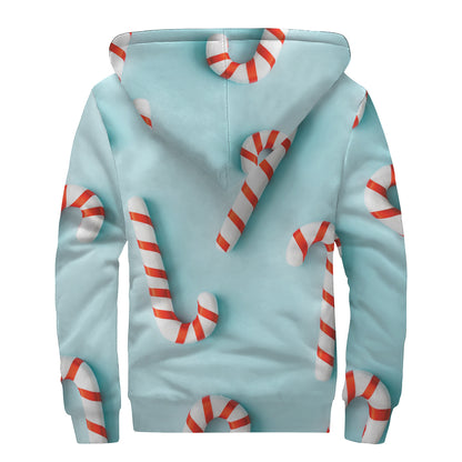 Christmas Candy Candies Pattern Print Sherpa Lined Zip Up Hoodie