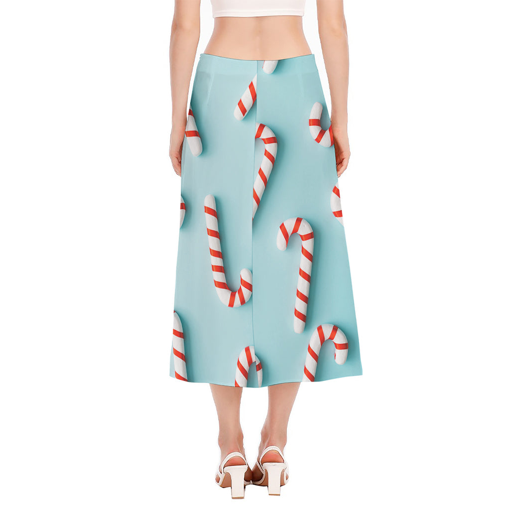 Christmas Candy Candies Pattern Print Side Slit Midi Skirt