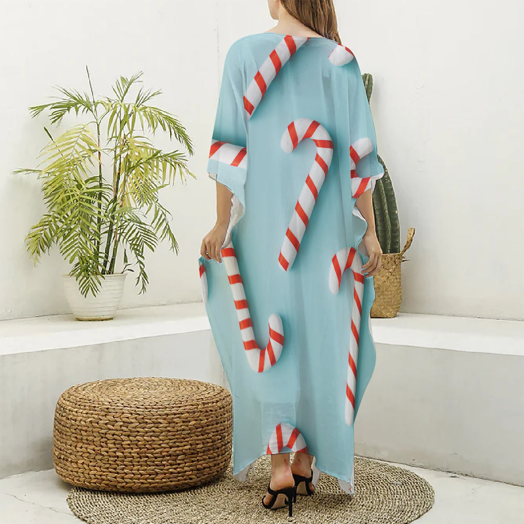 Christmas Candy Candies Pattern Print Silk V-Neck Kaftan Dress