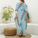 Christmas Candy Candies Pattern Print Silk V-Neck Kaftan Dress