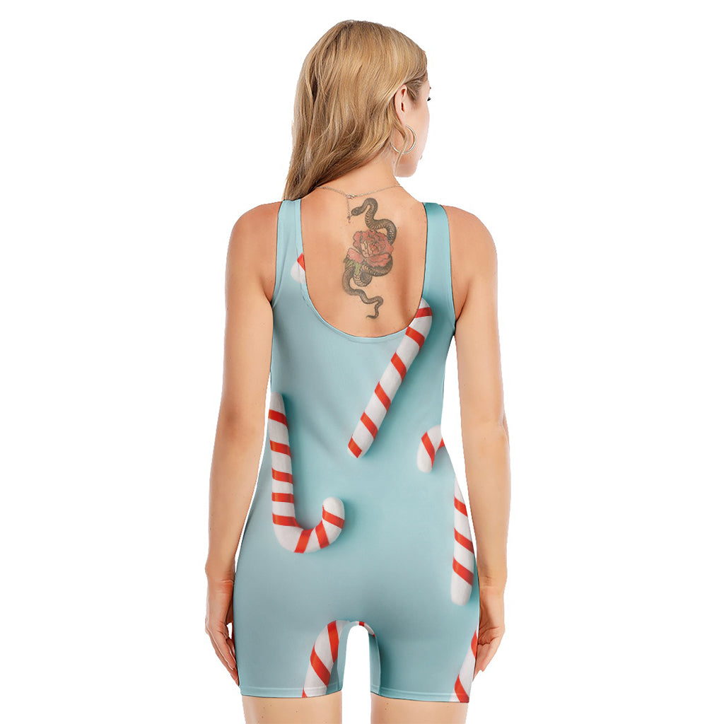 Christmas Candy Candies Pattern Print Sleeveless One Piece Swimsuit