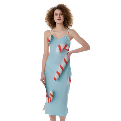 Christmas Candy Candies Pattern Print Slim Fit Midi Cami Dress