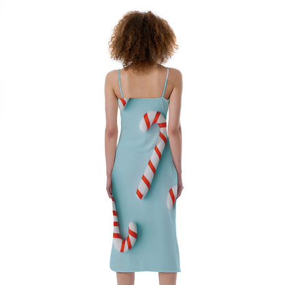 Christmas Candy Candies Pattern Print Slim Fit Midi Cami Dress