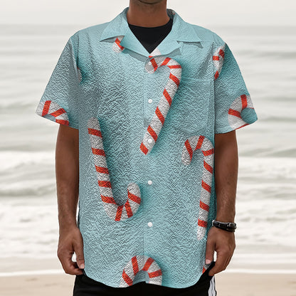 Christmas Candy Candies Pattern Print Textured Short Sleeve Shirt