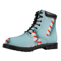 Christmas Candy Candies Pattern Print Padded Collar Lace Up Boots