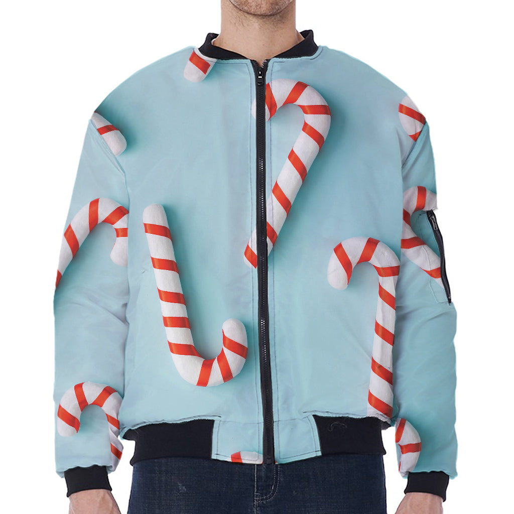 Christmas Candy Candies Pattern Print Zip Sleeve Bomber Jacket