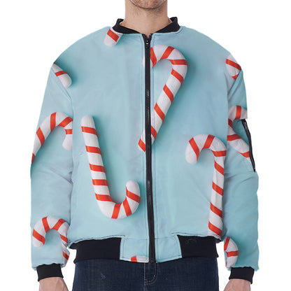 Christmas Candy Candies Pattern Print Zip Sleeve Bomber Jacket