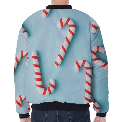 Christmas Candy Candies Pattern Print Zip Sleeve Bomber Jacket